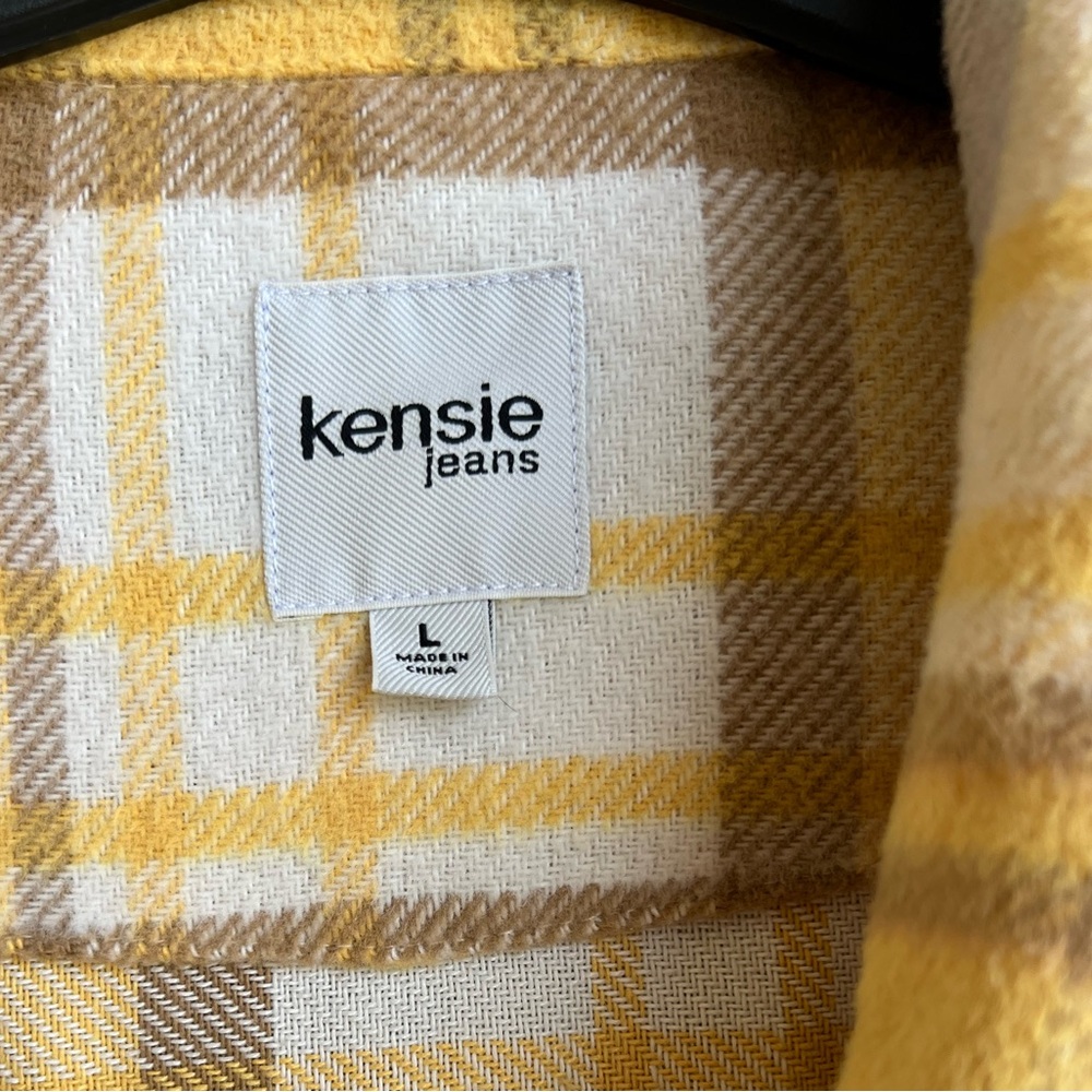 Kenzie Yellow and Tan Plaid Button-Up Jacket Shacket Size Large - Picture 3 of 6